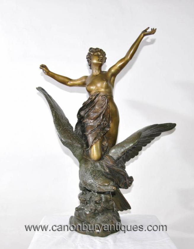 Antique Italian Bronze Hebe Eagle Female Figurine 1890s Signed