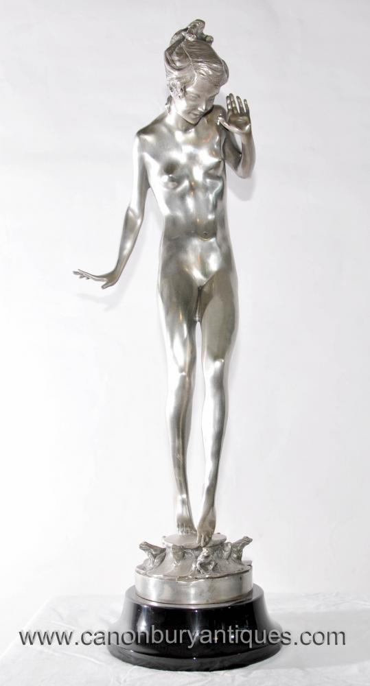 Art Nouveau Bronze Playtime Statue by Harriet Fishmouth Toad Pixie Figurine