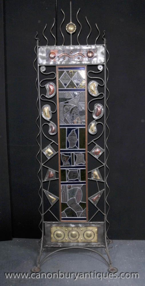 Art Nouveau Stained Glass Steel Screen Circa 1930