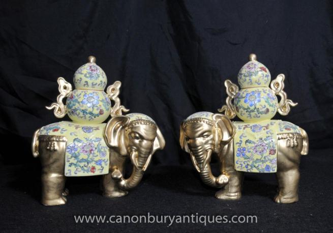 Chinese Famille Rose Porcelain Elephant Statue China Ceramic