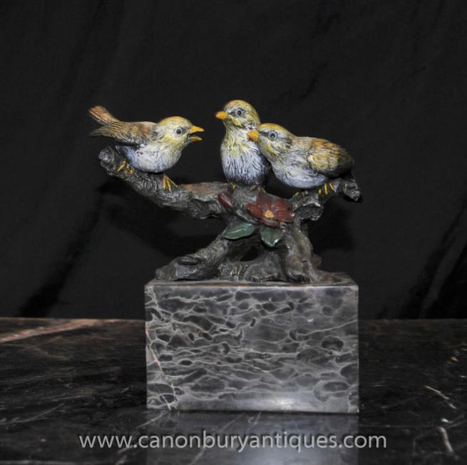 Cold Painted Trio Bronze Birds Viennese Bergmann