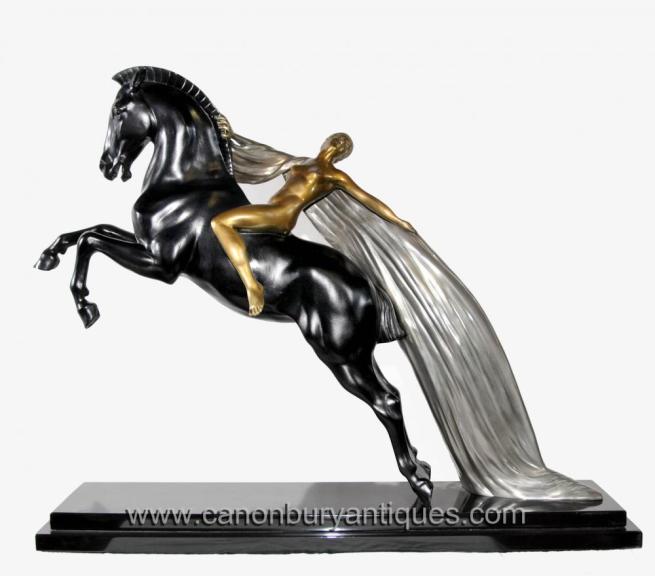 French Art Deco Bronze Horse Nude Figurine Statue Signed Charles