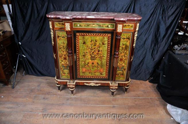 French Empire Sideboard Cabinet Marquetry Inlay Chest
