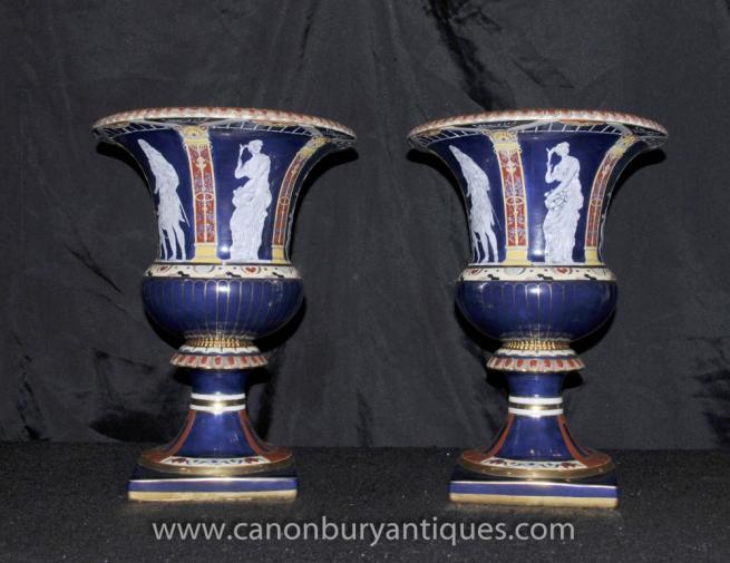 Pair Meissen Pate-sur-Pate Campana Urns Planters Roman Toga