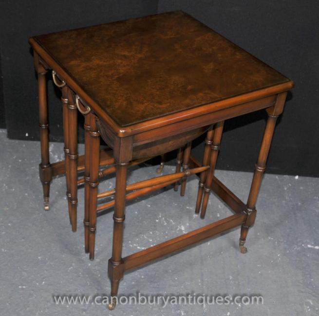 Regency Faux Bamboo Nest Tables Table Walnut
