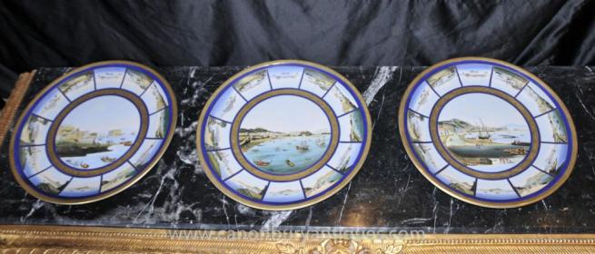 Set 3 French Limoges Porcelain Plates Maritime Scene Seascape Plaques