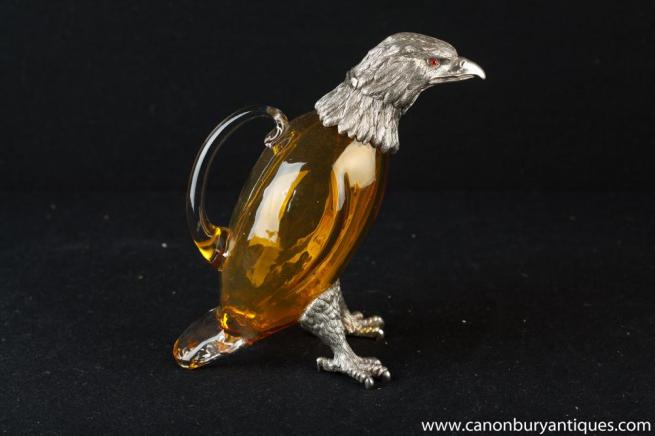 Sheffield Silver Plate Eagle Bird Jug Glass Decanter