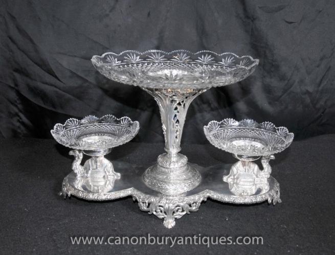 Sheffield Silver Plate Epergene Centrepiece Dish Glass Bowl Camel