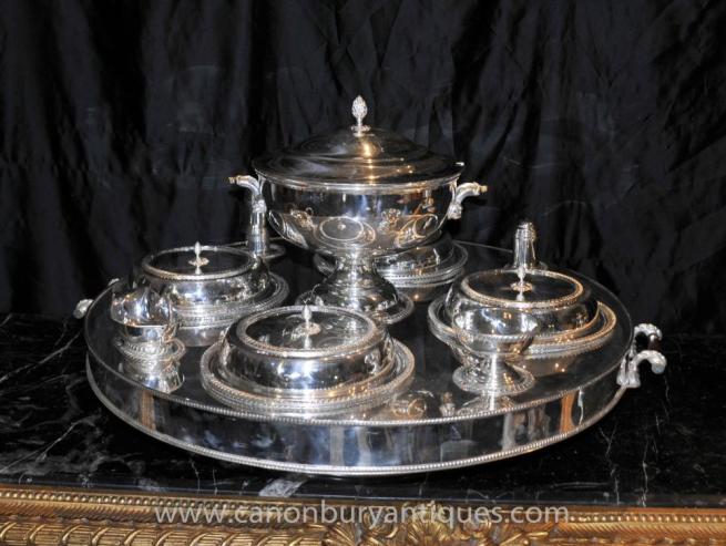 Sheffield Silver Plate Lazy Susan Dumbwaiter Server Bain Marie