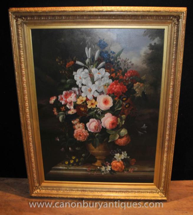 Victorian Floral Spray Oil Painting Gilt Frame Still Life Art
