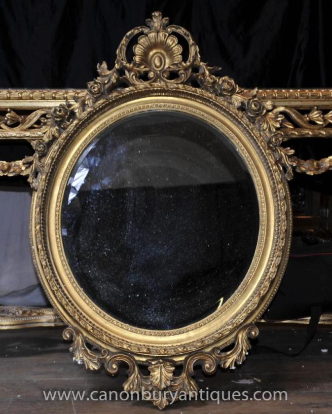 Victorian Rococo Gilt Oval Pier Mirror Glass Mirrors