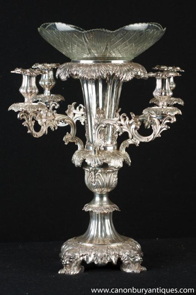 Victorian Sheffield Silver Plate Epergne Centrepiece Rococo Candelabra