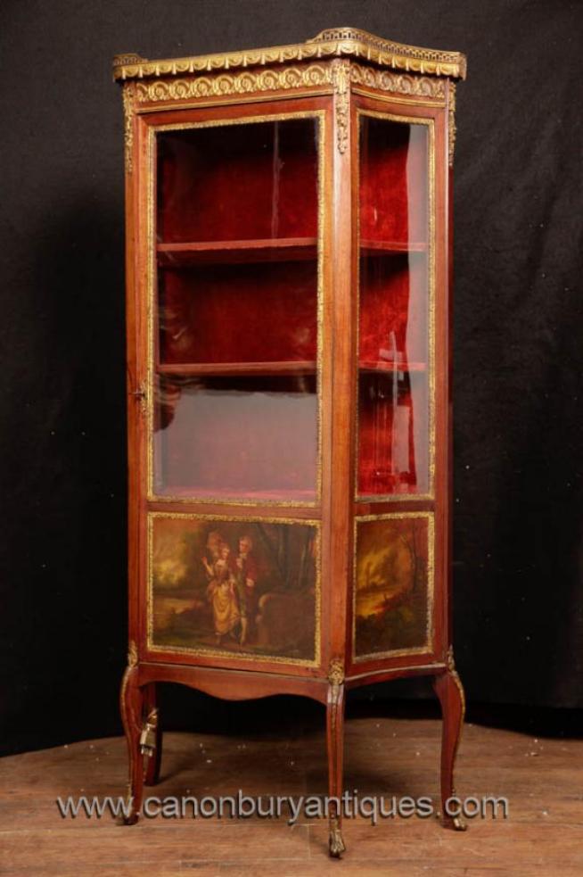 Antique French Empire Display Cabinet Bijouterie Vernis Martin 1890