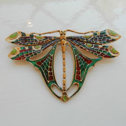 Art Nouveau Brass & Enamel Butterfly Brooch