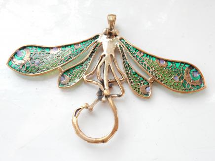 Art Nouveau Brass & Plique a Jour Dragonfly Necklace