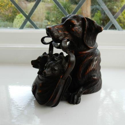 Black Forest Wood Dog with Puppies Ink Well