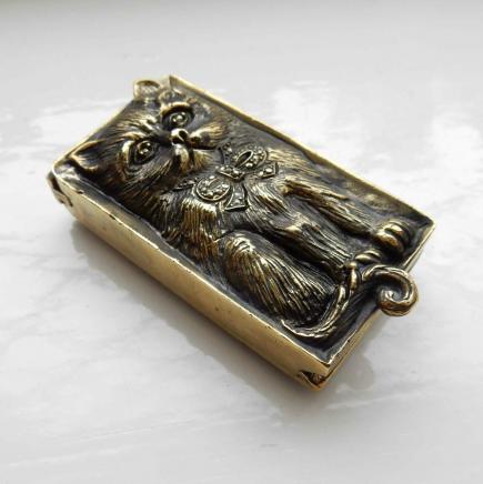 Brass & Marcasite Cat in Box Vesta