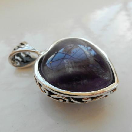 Fine Silver & Amethyst Heart Pendant 