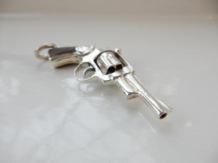 Fine Silver Novelty Pistol Pendant Charm 