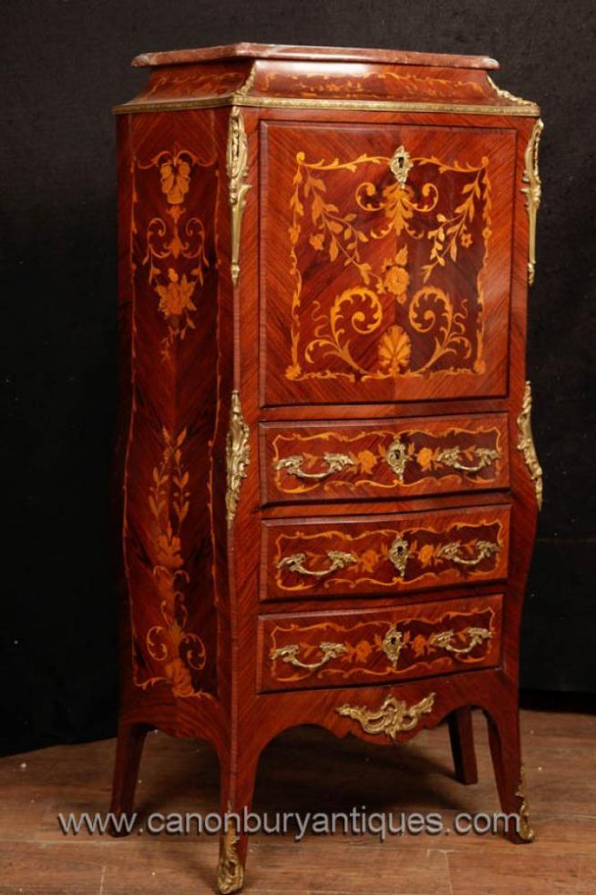 French Empire Secretaire Chest Desk Marquetry Inlay Furniture