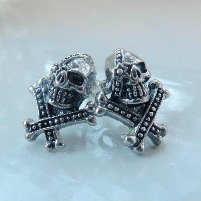 Gothic Fine Silver Skull & Crossbone Stud Earrings