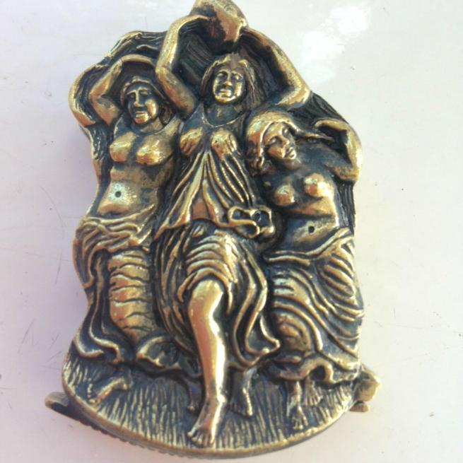 Large Brass Dancing Ladies Vesta 