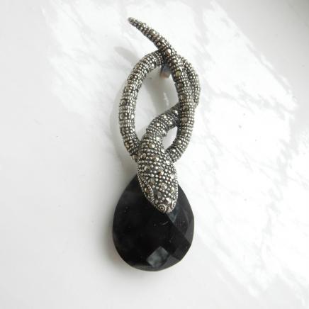 Large Silver & Onyx Serpent Twist Pendant