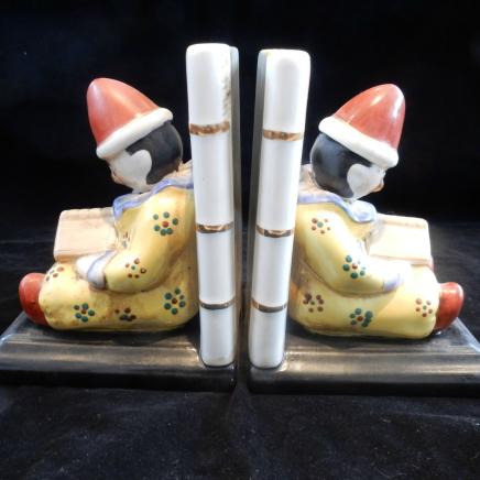 Pair Porcelain Clown Book Ends