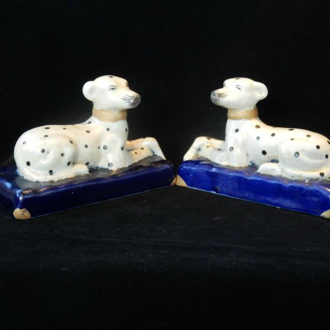 Pair Porcelain Spotted Dalmatian Dogs