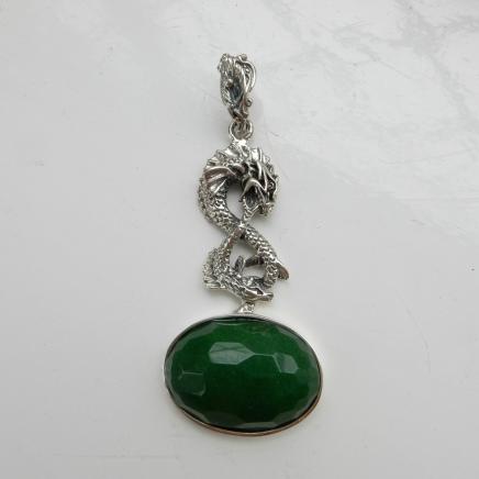 Silver & Jade Oriental Dragon Pendant