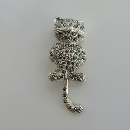 Silver & Marcasite Cat Brooch