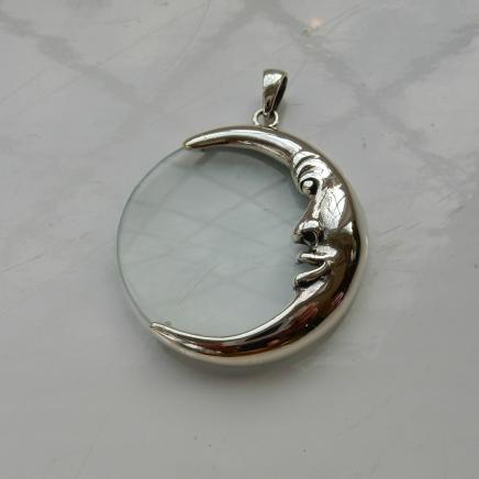 Silver Moon Crescent Magnifying Pendant