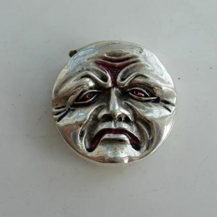 Silver-Plate & Enamel Happy Sad Face Vesta