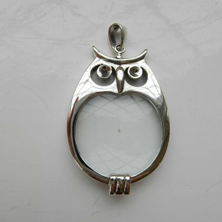 Solid Silver Barn Owl Magnifying Pendant