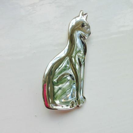 Solid Silver Cat Brooch