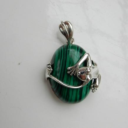 Solid Silver & Jade Frog Pendant