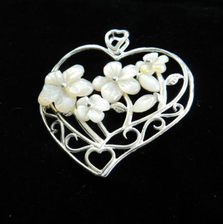 Solid Silver & Pearl Heart Pendant