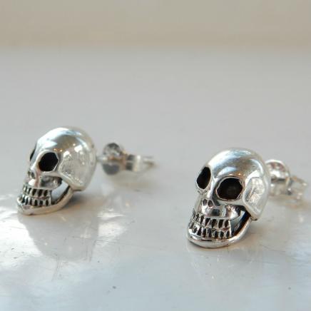 Sterling Silver Gothic Skull Stud Earrings 