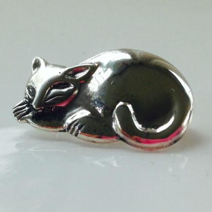 Sterling Silver Sleeping Cat Brooch