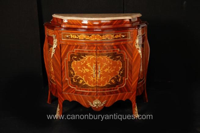 French Empire Bombe Cabinet Chest Commode Marquetry Inlay