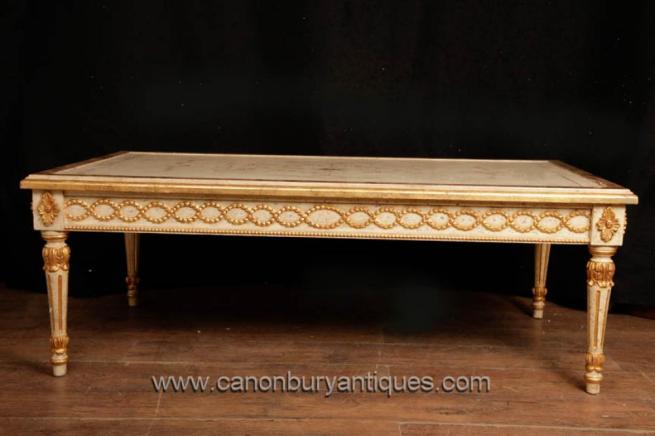 Antique French Empire Painted Coffee Table Gilt