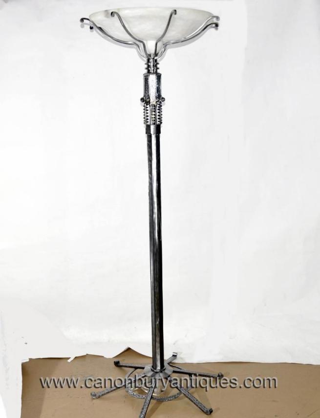 Art Deco Floor Lamp Forged Iron Alabaster Paul Kiss Design