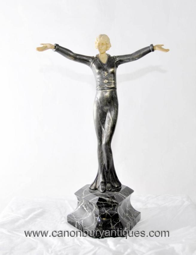 Art Deco Metal Female Figurine Statue by Lorenzl 1920s Flapper