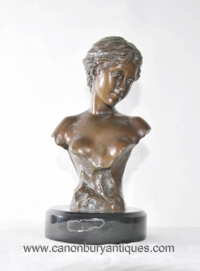 Art Nouveau Bronze Bust Female Signed CH Levy Foundry Mark