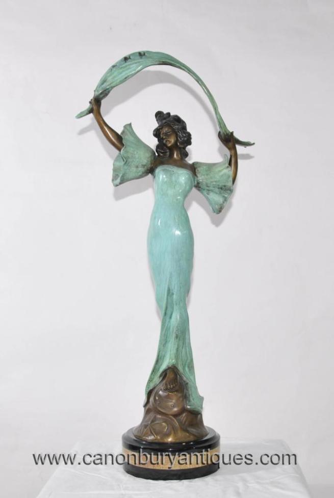 Art Nouveau Bronze Stella Female Figurine Statue Drapery Signed