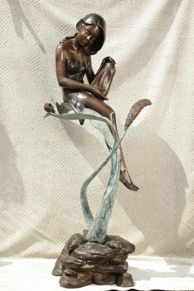 Big Bronze Pixie Girl Fairy Statue Lilly Figurine