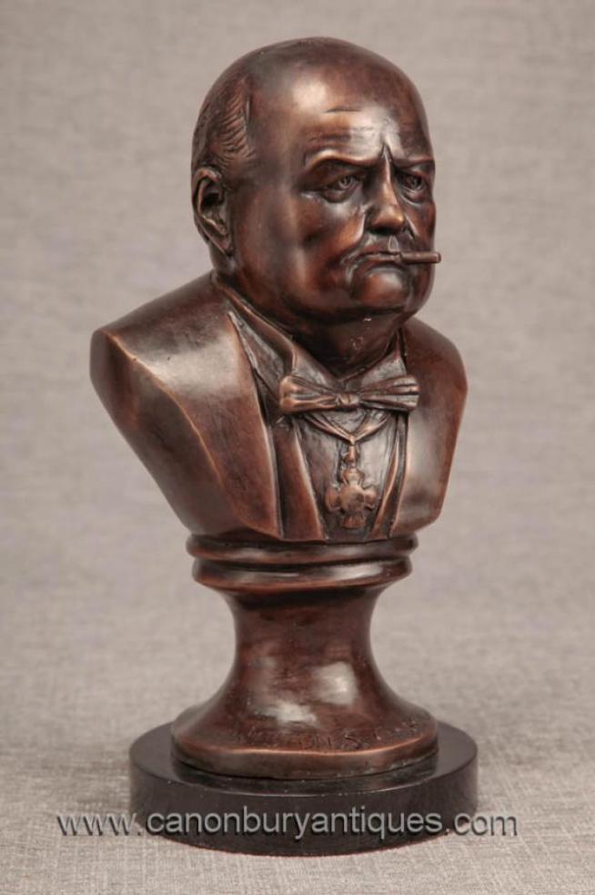 Bronze Bust British Pm Winston Churchill Statue War Hero
