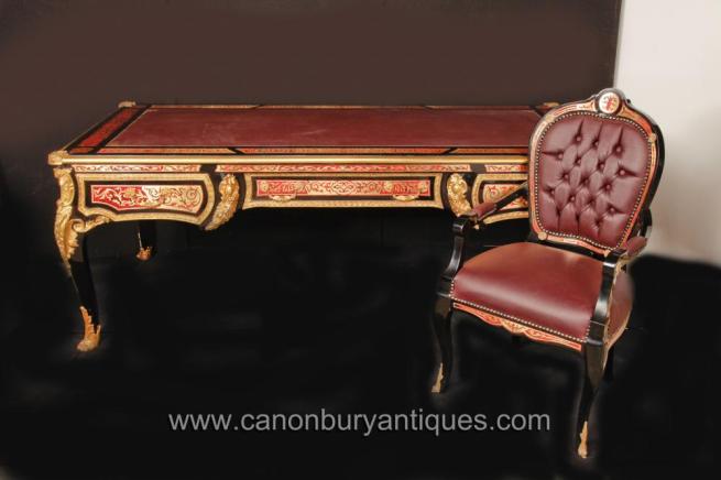 French Boulle Writing Table Desk and Chair Set