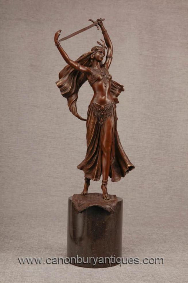 French Bronze Female Sword Swallower Exotic Dancer Figurine