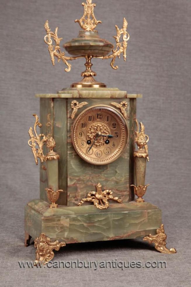 French Empire Antique Mantle Clock Marble Ormolu Time